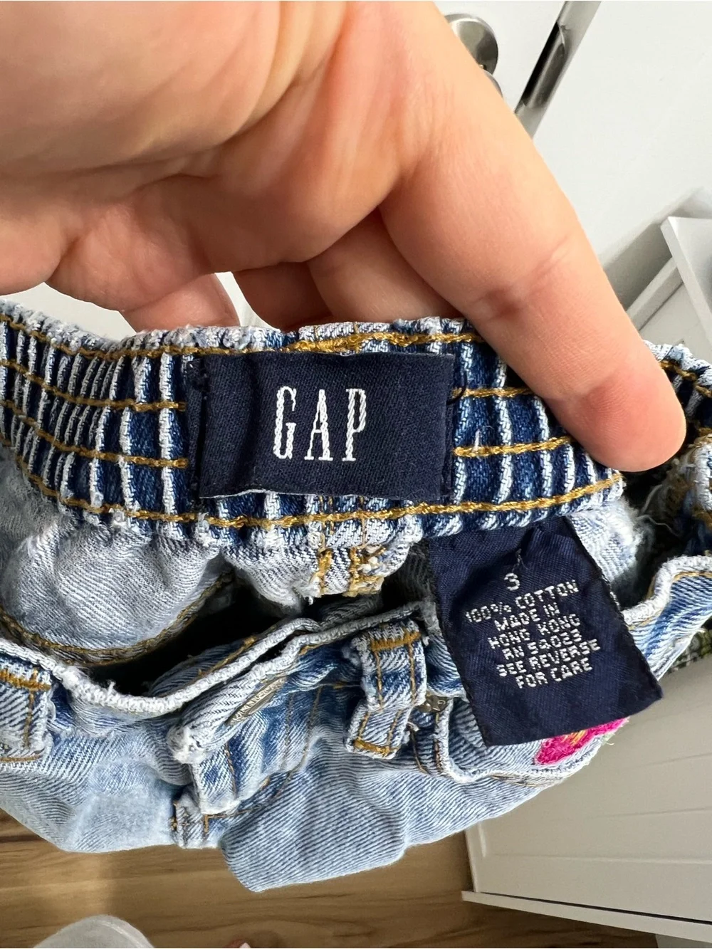 VTG 90s Y2K Toddler Gap Floral Embroider Distressed Denim Jean Snap Button Sz 3